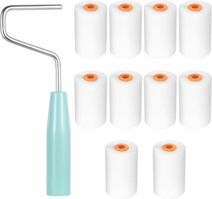 Thijox - 10 Stuks Mini Verfroller Set, Schildersrollen Set, Schuimroller voor Verf, Mini Verfroller Muurverf Roller met Handvat (52x34mm) voor Schilde
