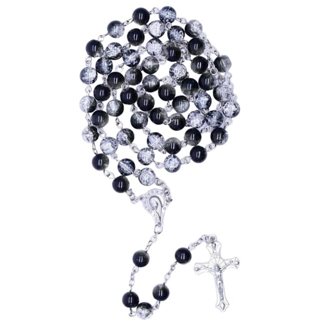 Fako Bijoux® - Rozenkrans Ketting - Duo Tone Glas - 8mm - Zwart/Wit