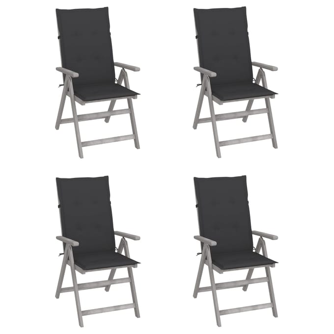 vidaXL - Tuinstoelen - 4 - st - verstelbaar - met - kussens - massief - acaciahout