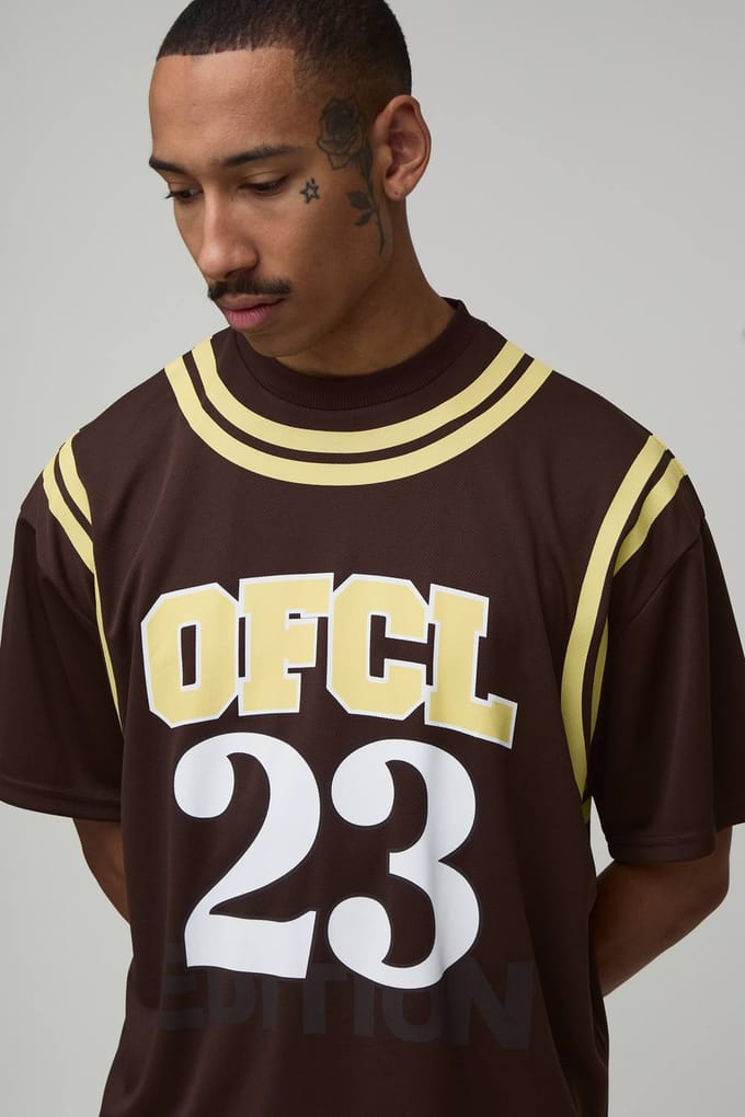 Oversized Boxy Mesh OFCL 23 Printed T-Shirt | Chocolate | Size Medium