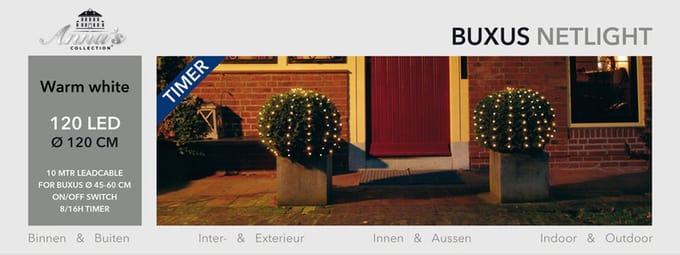 Anna's Collection Buxus kerstverlichting - 2x stuks - 120 cm - met timer - 120 lampjes - warm wit licht - kersboomversiering