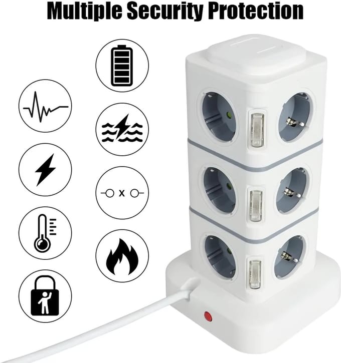 Stekkerdoos Toren - 12 Stopcontacten - 4 x USB - 2.8 Meter