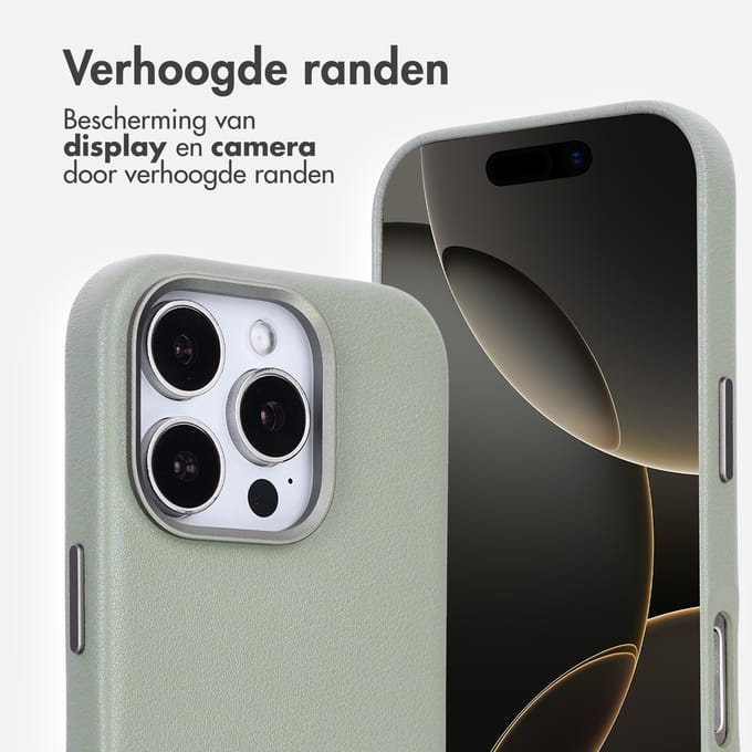 Accezz Hoesje - Geschikt voor iPhone 16 Pro - geschikt voor MagSafe Leather Backcover - Light Grey