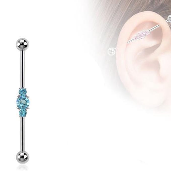 Industrial piercing 3cluster steentje - aqua - LMPiercings