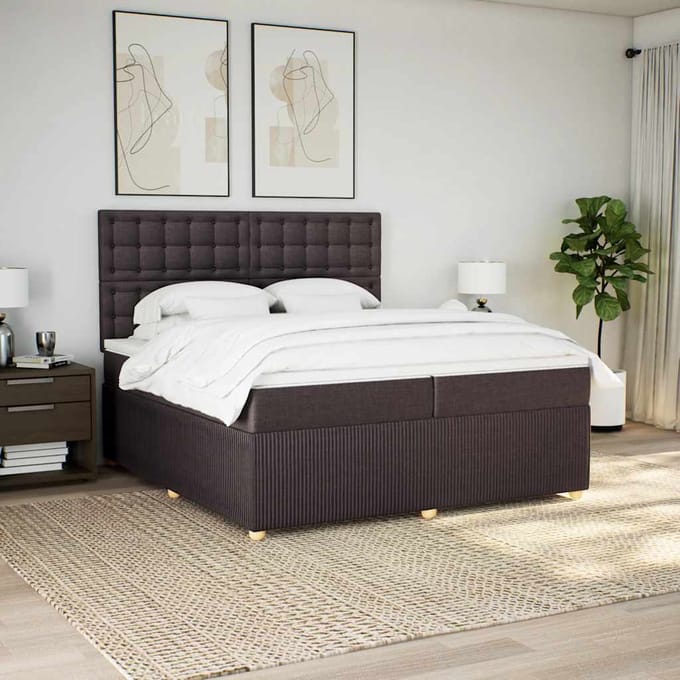 vidaXL - Boxspring - met - matras - stof - donkerbruin - 200x200 - cm