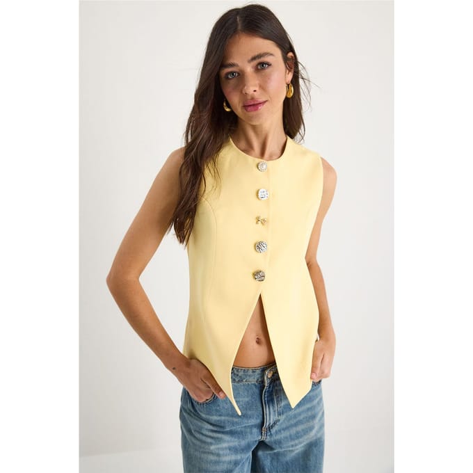 Getailleerd Mouwloos Knopenfront Vest met Ronde Hals