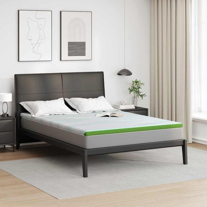 vidaXL - Matras - Topper - Wit - en - Groen - 160 - x - 200 - cm - Jacquard - Stof