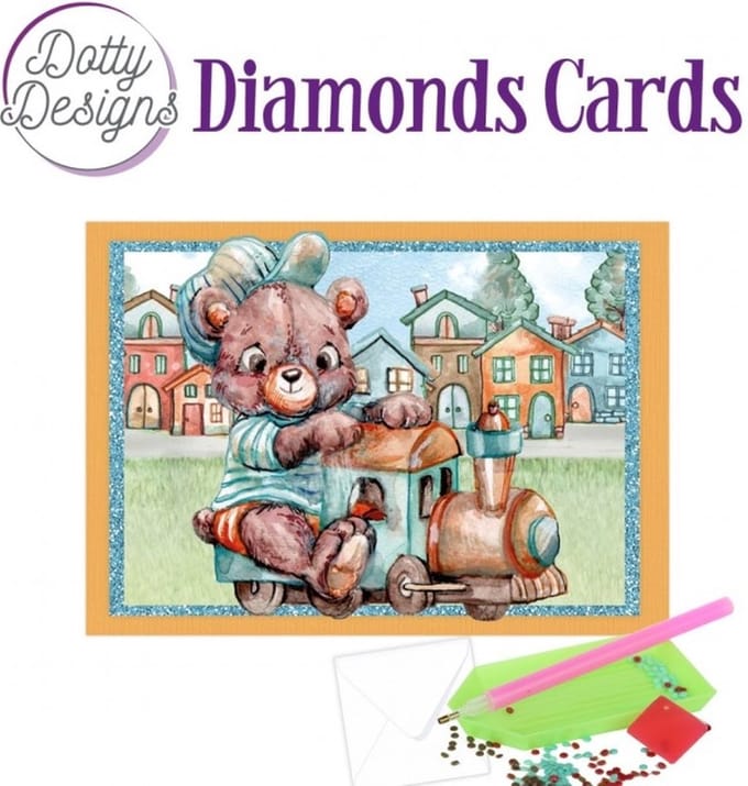 Diamond Painting Kaart Teddybear On Train