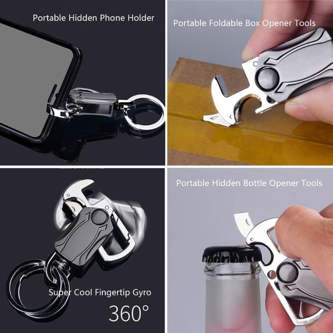 Multifunctionele sleutelhanger Mes Draaibare sleutelhanger Doosmes Flessenopener Sleutelhanger Sleutelhangers grijs