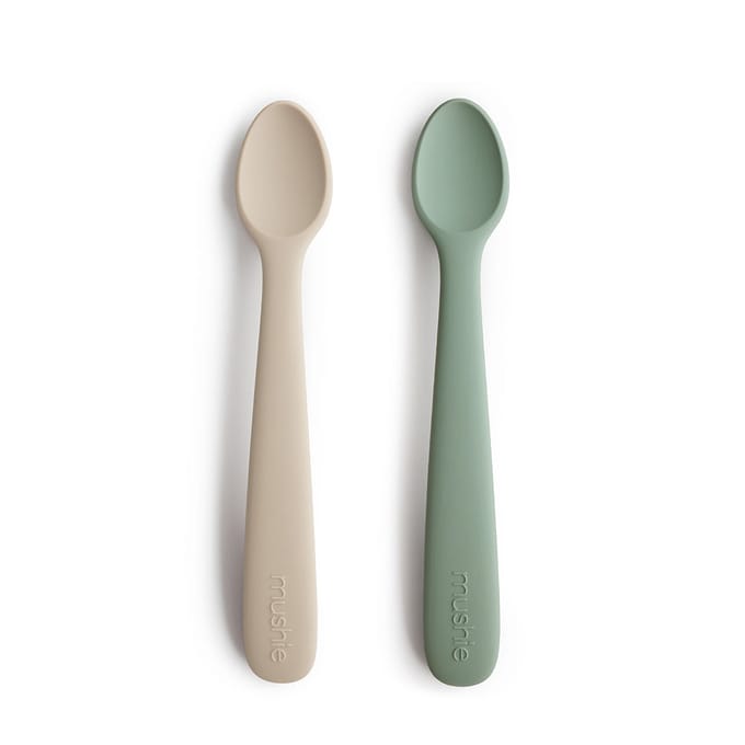 Mushie Kinderbestek Set Lepels - Cambridge blue / Shifting Sand