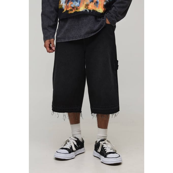 Let Down Hem Double Carpenter Loop Overdye Denim Jorts | Washed Black | Size 44