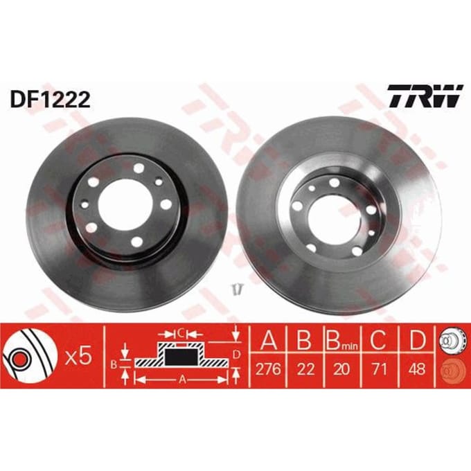 Remschijf TRW DF1222 voorkant, geventileerd, sterk gecarboniseerd, 1 Stuk