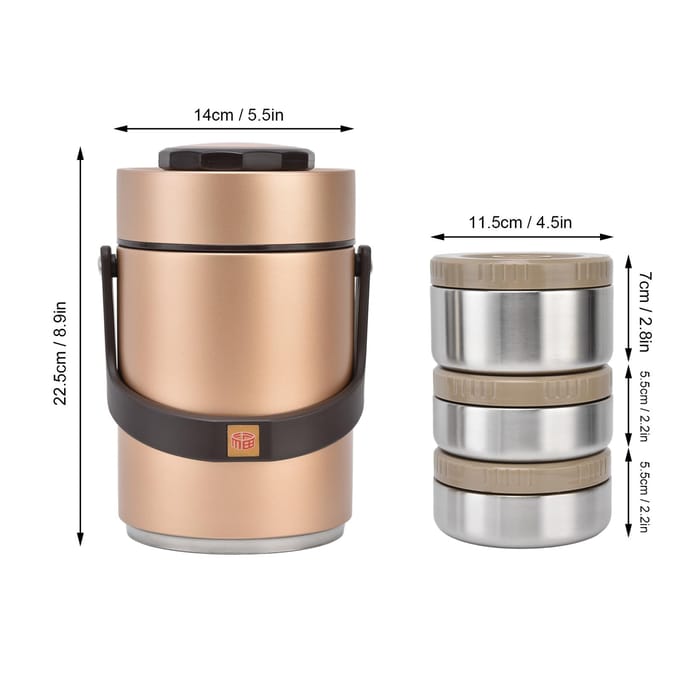 2000ml 304 Roestvrij Staal Vacuüm Isolatie Lunchbox Draagbare 3 Laags Vacuüm Geïsoleerde Thermoskan beige