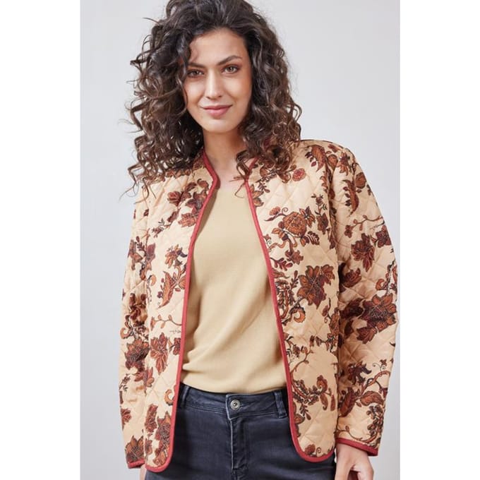 Padded blazer Tan brown Golden leaves print