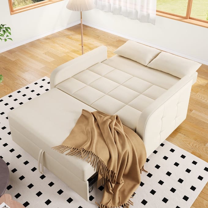 Slaapbank 2-Zits - Uitschuifbare Sofa Bed - Verstelbare Rugleuning Lichtbruin