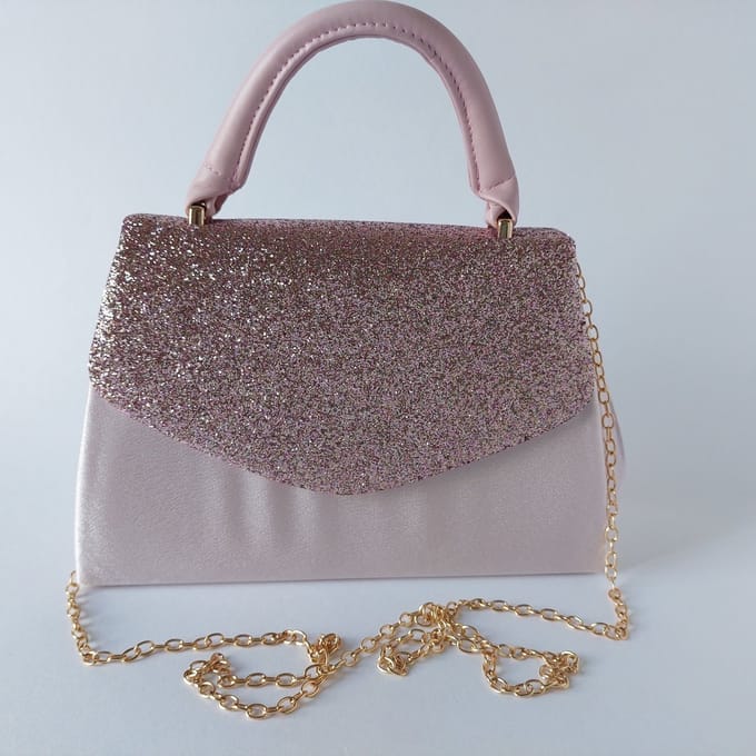 Clutch - handtas - Dames - Pastel roze Satijn - Met Glitter Omslag