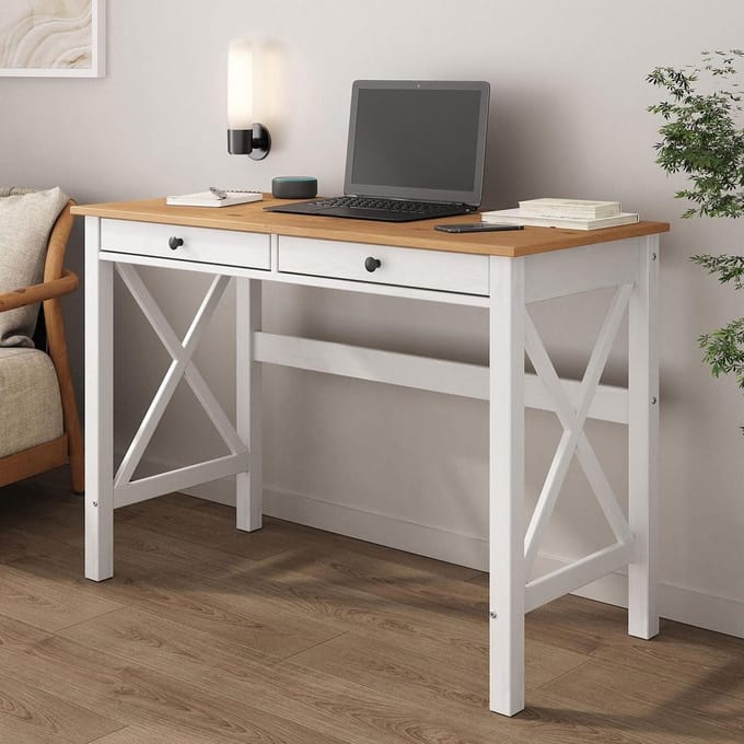 Bureau van massief hout - Home office tafel Computertafel - Thuiswerken - Met 2 laden