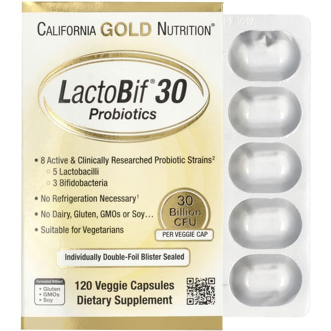 LactoBif® 30 Probiotiques, 30 Milliards d'UFC, 120 Capsules Végétales