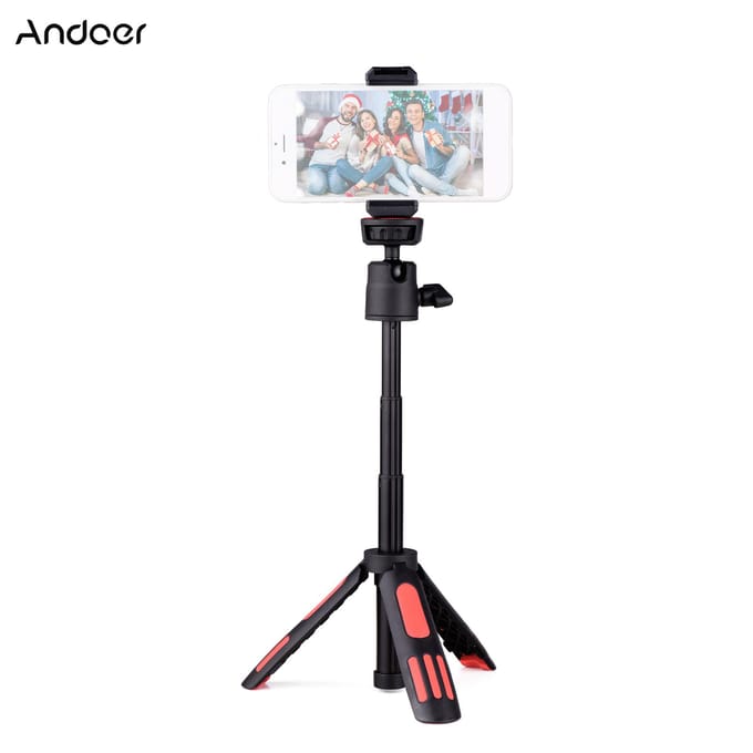 Andoer M12 Draagbaar Mini Statief 3 Secties Uitschuifbaar met Draaibare Balhoofd Telefoonklem 1/4 Inch white