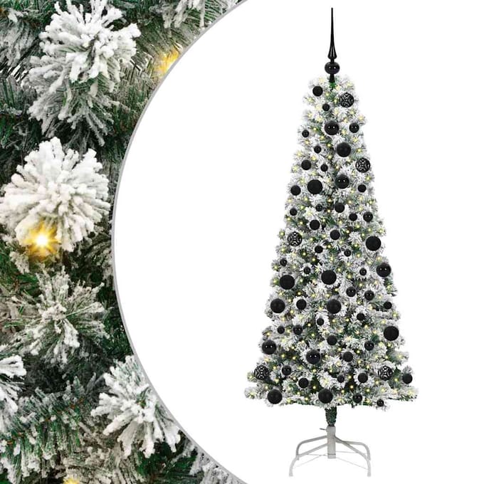 vidaXL - Kunstmatige - Hinged - Kerstboom - 300 - LED's - Groen - en - Wit - 180 - cm