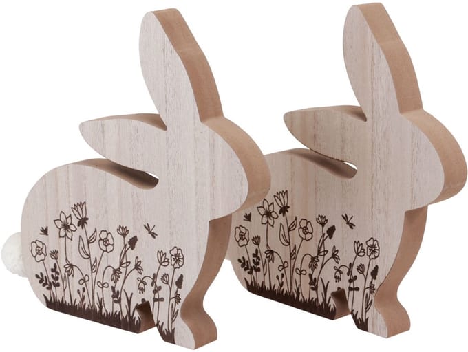 Bunny Wood Zittend Bloemenpatroon Naturel Wit 24×24cm 2 st, 2 Stück