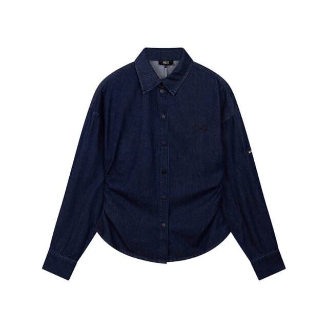 Alix The Label Ladies Woven Fitted Waist Denim Blouse Blouses Dames - Donkerblauw - Maat M