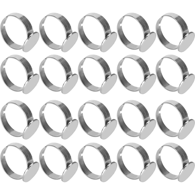 20 stuks Platte Ringbasis Verstelbaar Roestvrij Staal Halfafgewerkt DIY Sieradenaccessoires 12mm gray