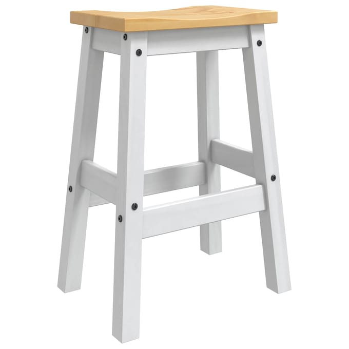 vidaXL - Barkruk - 2 - st - Wit - en - Honingwas - 44 - x - 30 - x - 63 - cm - Massief - grenen