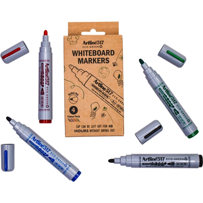 Whiteboardmarker Artline 517 Dry Safe Eco rond medium ass 4 stuks