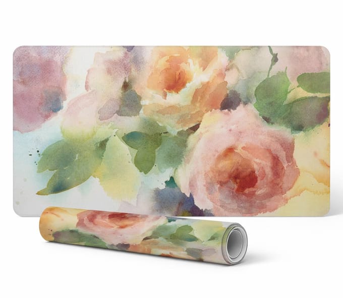 Antislip bureauonderlegger met aquarelbloemenpatroon 90x45 cm