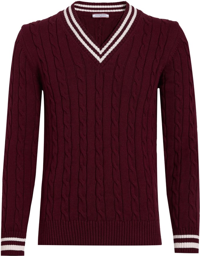 Felix Hardy V Hals Trui - Pullover - Sweater - %100 Katoen Heren Bordeaux - M