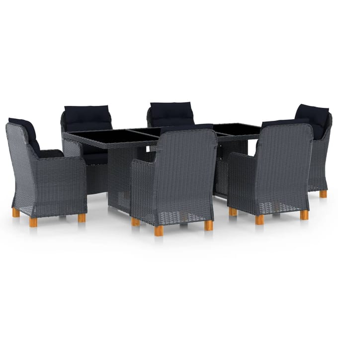 vidaXL - 7-delige - Tuinset - met - kussens - poly - rattan - donkergrijs