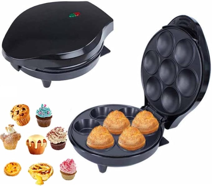 Cupcake Maker - Bakmachine Taart - Snelle Snacks - Dubbelzijdige Verwarming - 20 x 15 x 15 cm - Zwart
