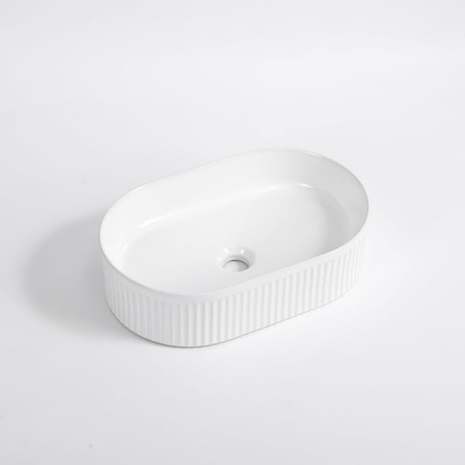 FugaFlow Efficiente Arredo waskom - 50x32x12cm - geribbeld - ovaal - keramiek - wit glans