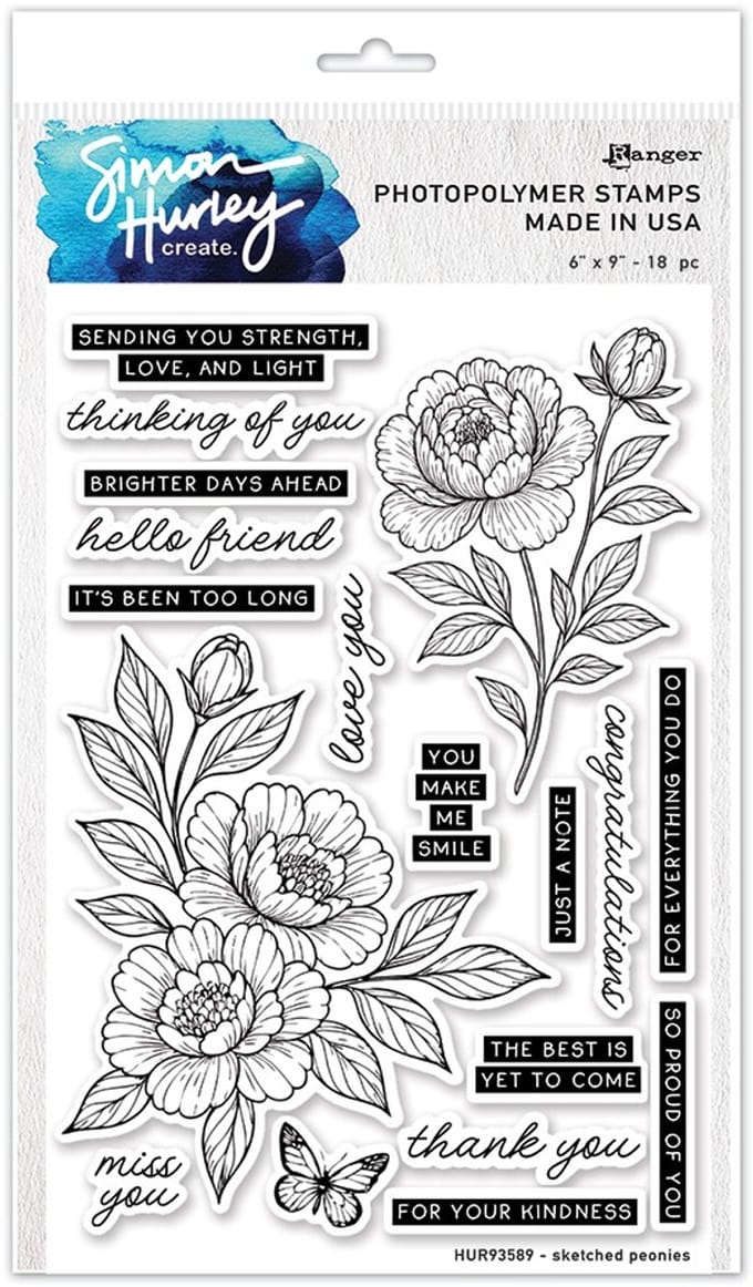 Simon Hurley clear stamps - Sketched peonies