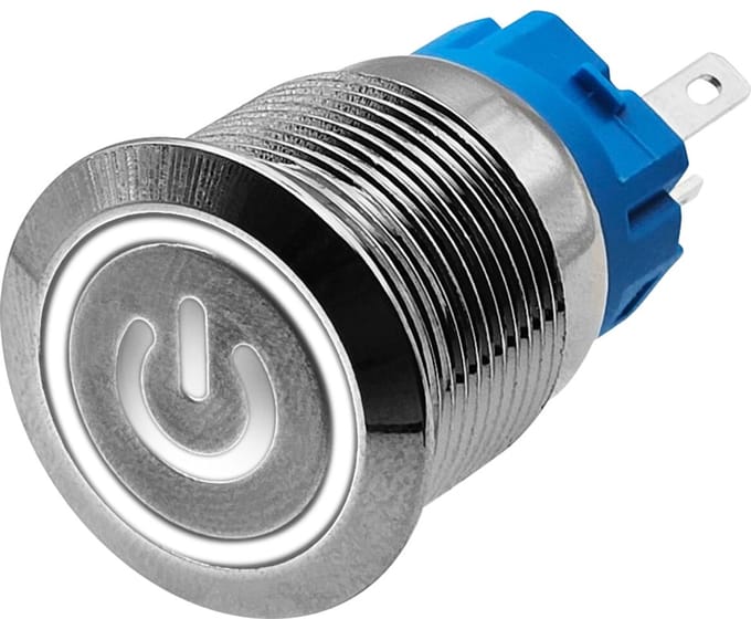 ProRide Metalen Drukschakelaar ON-OFF - 19mm - Spatwaterdicht - 12V/24V - LED Indicatie Wit