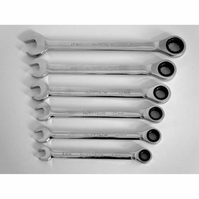 Hofftech ringratelsleutelset - 6-delig chroom-vanadiumstaal - 8 t/m 17 mm