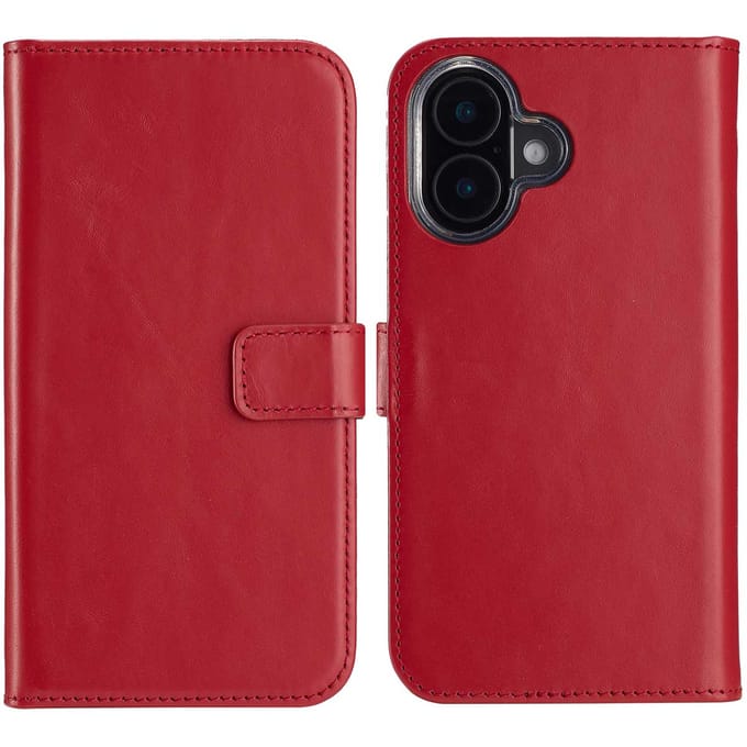 Selencia Hoesje - Geschikt voor Apple iPhone 16 - Echt Lederen Bookcase - Rood