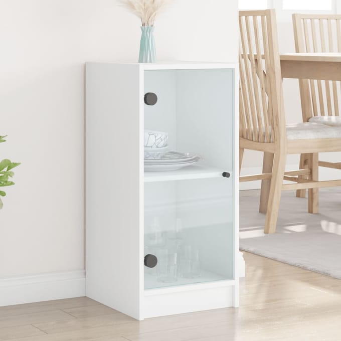 vidaXL - Bijzetkast - met - glazen - deuren - 35x37x75,5 - cm - wit