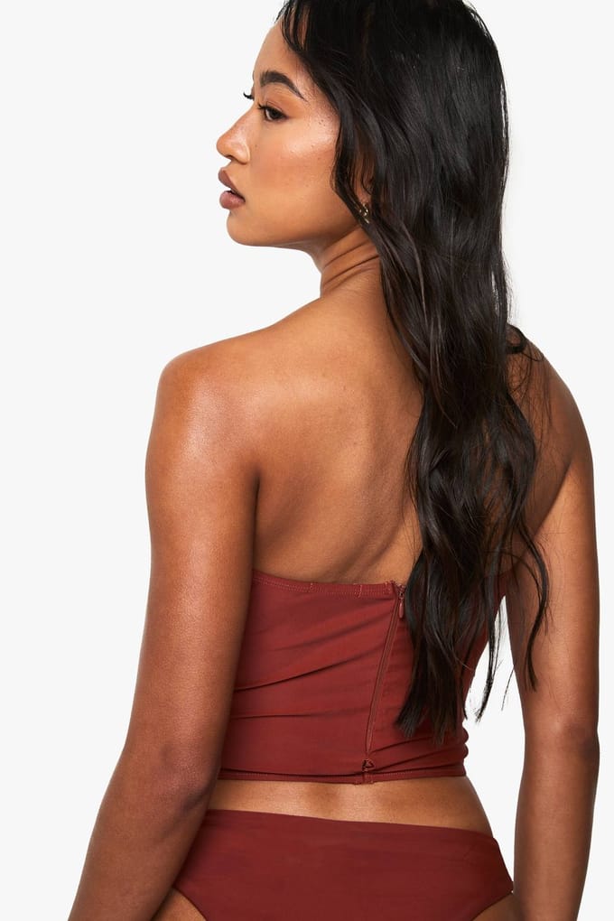 boohoo Dames Premium Corset Detail Tankini Bikini Top | Rust | Maat: 6
