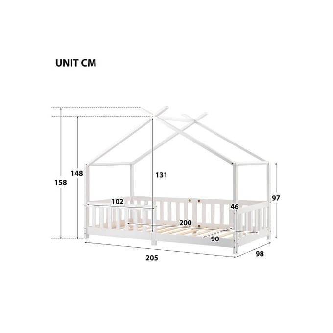 Kinderbed - MUVOE - 90x200 cm - Massief hout - Bedhek - Wit