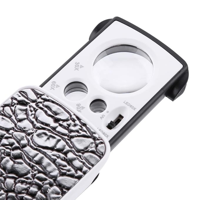30x / 60x / 90x Vergrootglas Sieraden Optische Vergrootglas Juwelier LED Licht Loep zilver