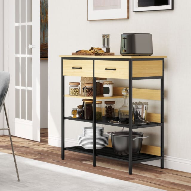 4goodz Keukenrek met 2 lades - 3 open planken 90 x 40 x 91 cm - Bruin