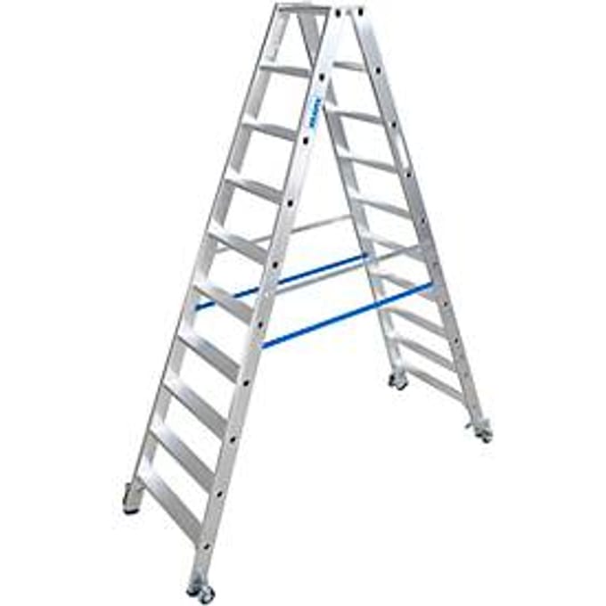 Dubbele trapladder van aluminium met wielen, 2 x 10 treden