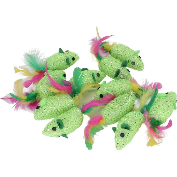 11 stuks Muizen Kat Speelgoed Multifunctioneel Piepend Interactief Kat Speelgoed Muis voor Katten en Kittens Groen wit