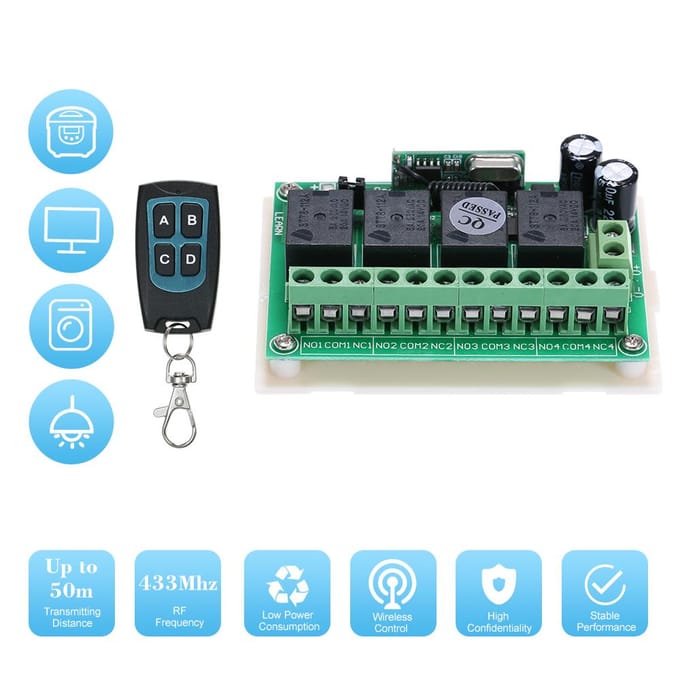 DC 12V 4CH-kanaal 433 MHz draadloze RF-schakelaar Draadloze afstandsbediening met groot bereik DC12V RF 2PCS Remote Control groen