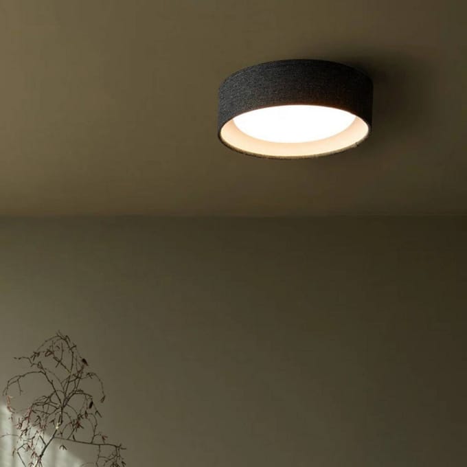 Beacon Lighting Plafondlamp Uno, donkergrijs, textiel, Ø 25 cm, GX53