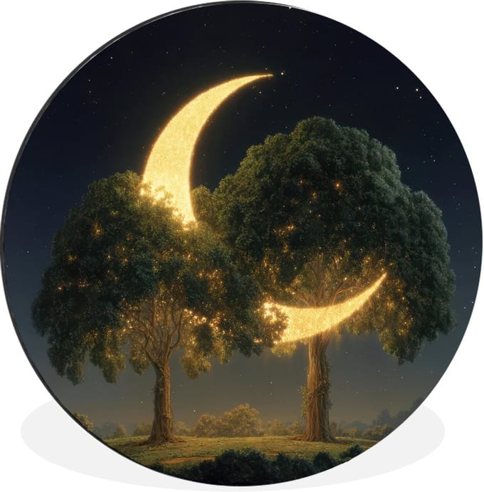 WallCircle - Wandcirkel - Muurcirkel - Maan - Bomen - Rust - Aluminium - Dibond - 90x90 cm - Binnen en Buiten
