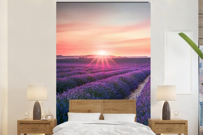 Behang - Fotobehang Lavendel - Paars - Bloemen - Lucht - Breedte 170 cm x hoogte 260 cm