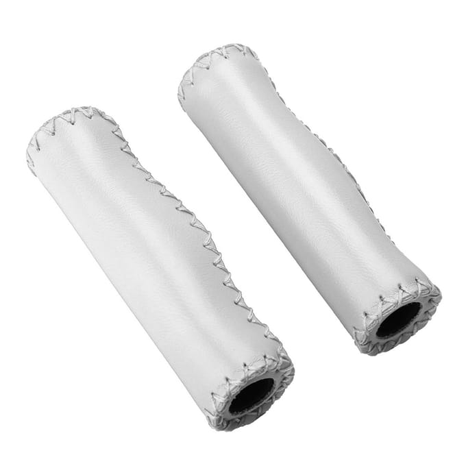 1 Paar Handgestikte PU Fiets Fiets Stuur Handvatten met Plug(Wit) wit